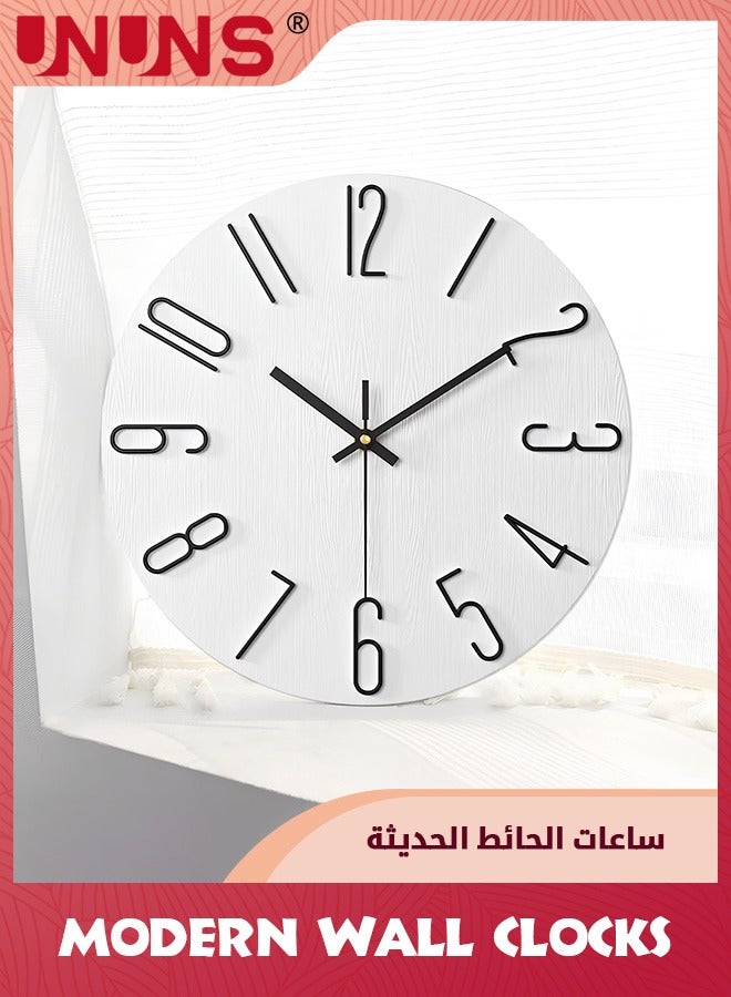 UNUNS ساعة حائط، 30 سم/12 بوصة، ساعة حائط صامتة غير دقات، ساعات حديثة بسيطة، تعمل بالبطارية، ساعة خشبية بسيطة مزخرفة للمنزل وغرفة النوم والمطبخ وغرفة المعيشة والمكتب والمدرسة، أبيض لؤلؤي - Image 2