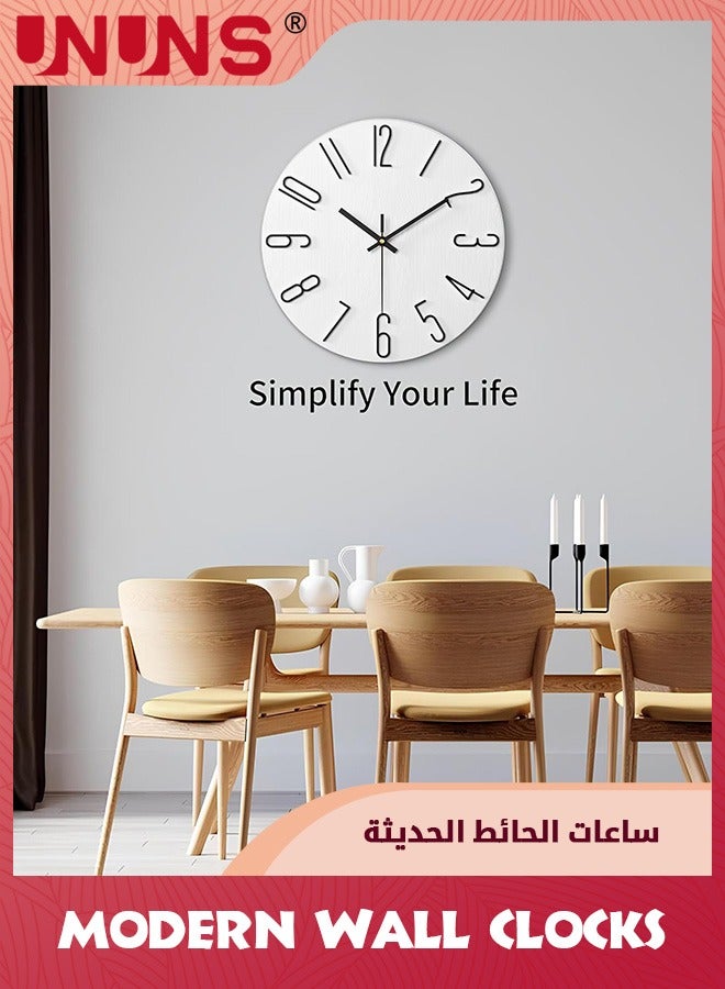 UNUNS ساعة حائط، 30 سم/12 بوصة، ساعة حائط صامتة غير دقات، ساعات حديثة بسيطة، تعمل بالبطارية، ساعة خشبية بسيطة مزخرفة للمنزل وغرفة النوم والمطبخ وغرفة المعيشة والمكتب والمدرسة، أبيض لؤلؤي - Image 4
