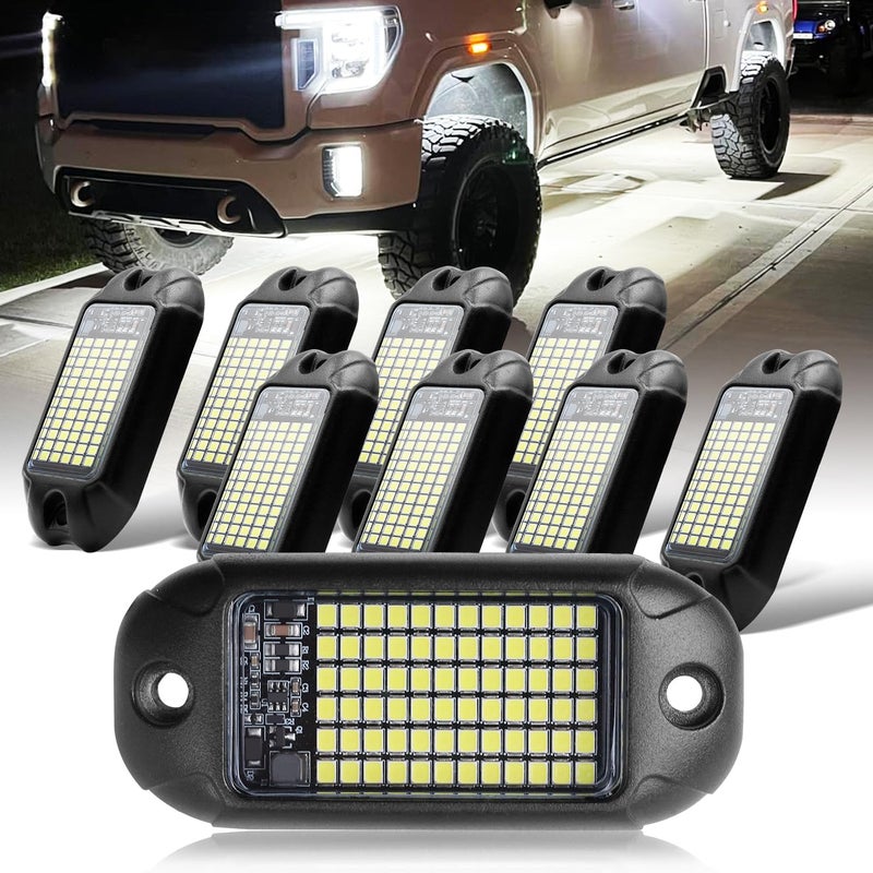 Nicoko 8 Pods 6000K pure White Rock lights Aluminum 9-30V Underglow Lights IP68 Waterproof Neon Trail Rig Lamp Lighting for SUV Car Truck Motorcycle Boat ATV UTV - Image 1