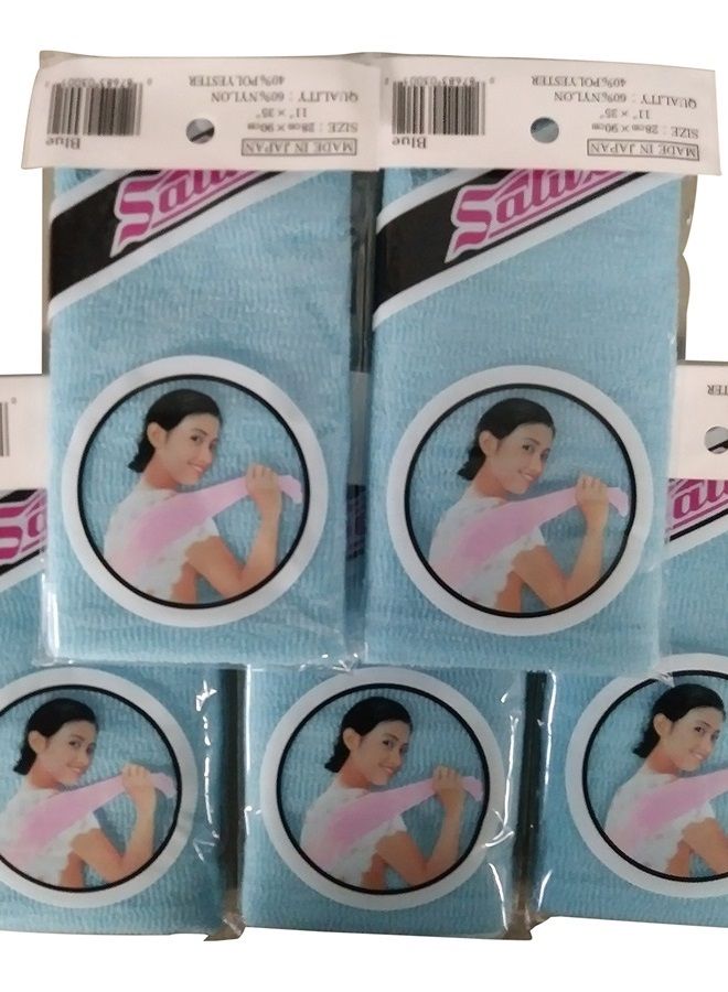 Salux Nylon Japanese Beauty Skin Bath Wash Cloth/Towel - Blue 5 PACK
