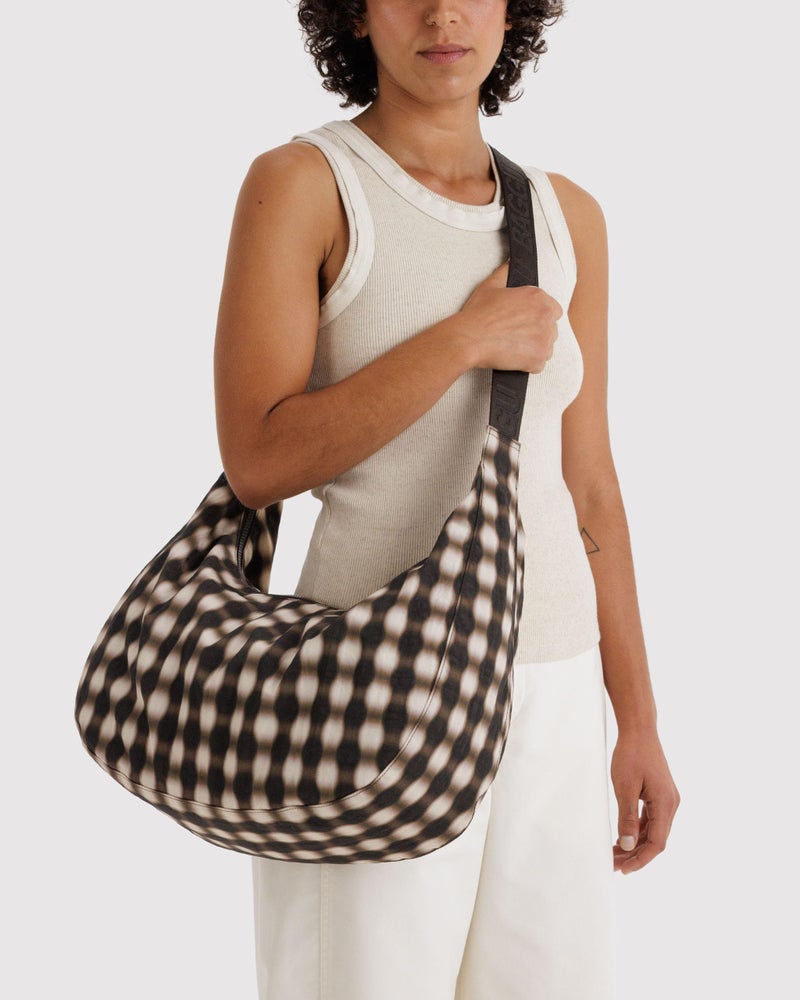 BAGGU Large Nylon Crescent Bag - Blurred Gingham Brown - Image 2