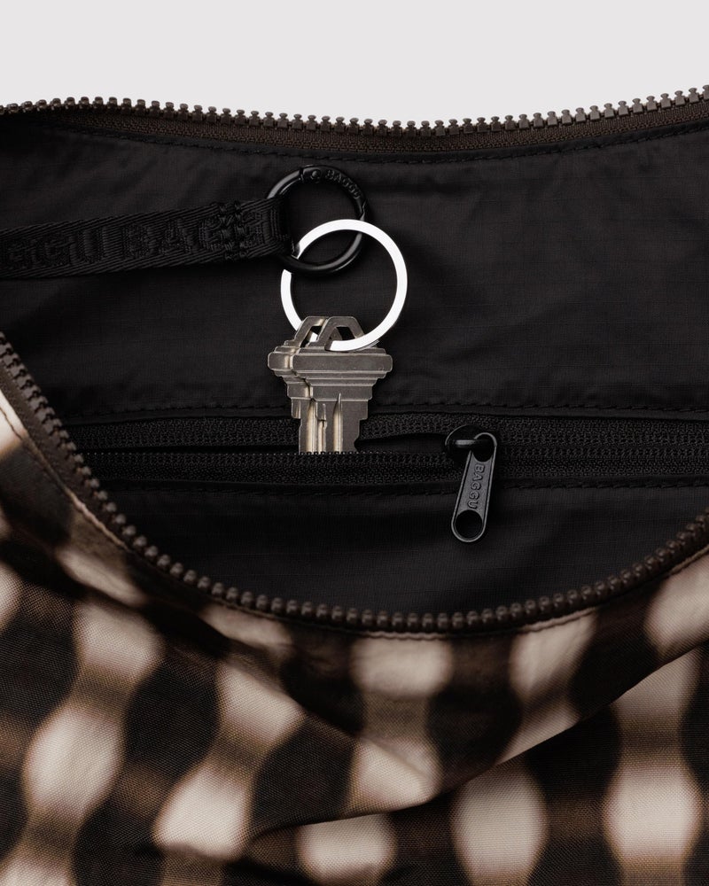BAGGU Large Nylon Crescent Bag - Blurred Gingham Brown - Image 3