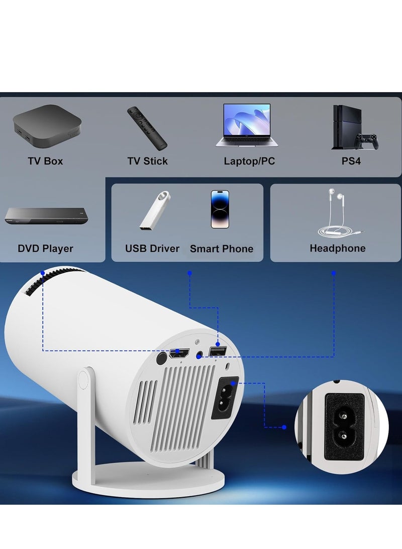 Beauenty Mini Projector with WIFI 6 and Bluetooth, 4K 1080P Support Portable Projector 180° Rotatable 130'' Screen Movie Projector Auto Keystone Compatible for Laptop, PC, Smartphone (White) - Image 5