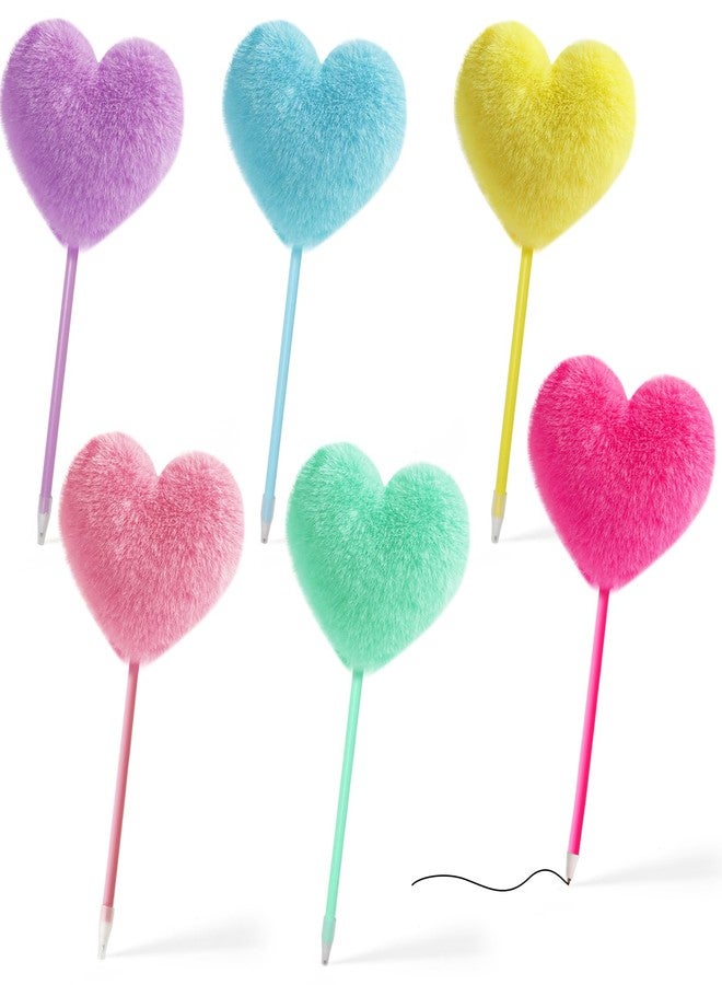 SBYURE Pom Pom Pen 6 Pack Heart Shape Fluffy Pen Fuzzy Pens for Girls Colorful Puffy Pens for Office and Party Supplies, 6 Colors - Image 1