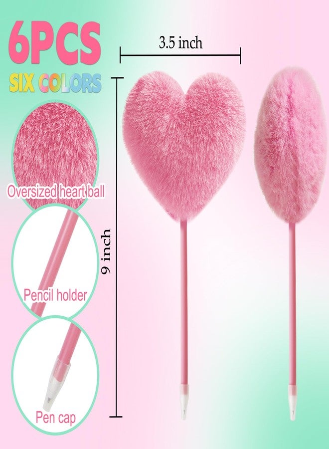 SBYURE Pom Pom Pen 6 Pack Heart Shape Fluffy Pen Fuzzy Pens for Girls Colorful Puffy Pens for Office and Party Supplies, 6 Colors - Image 2