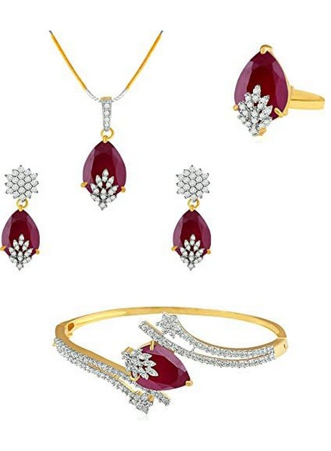 YouBella Signature Collection American Diamond Combo of Pendant Set/Necklace Set with Earrings, Bracelet and Ring for Girls and Women (Red) - Image 2