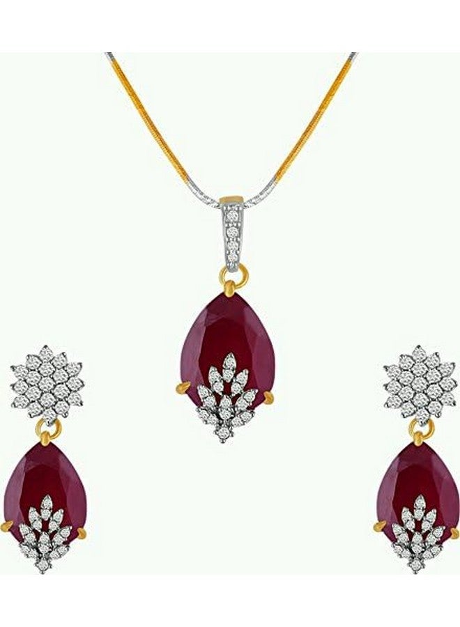 YouBella Signature Collection American Diamond Combo of Pendant Set/Necklace Set with Earrings, Bracelet and Ring for Girls and Women (Red) - Image 3