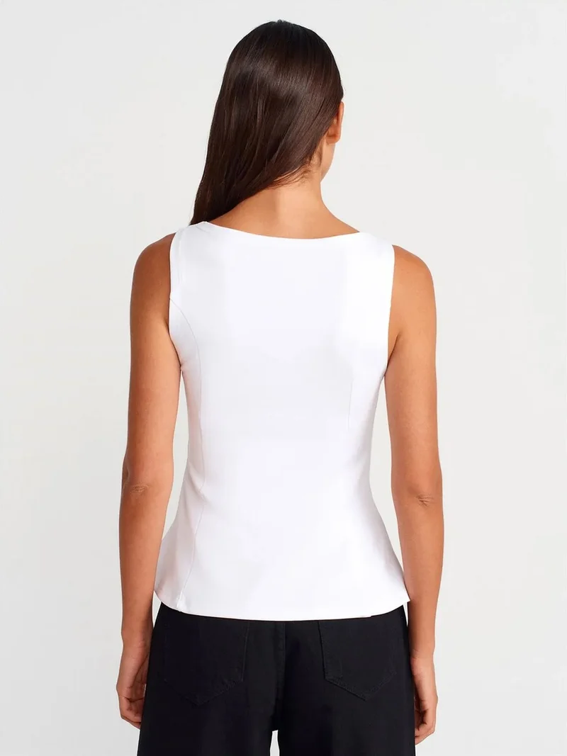 ديلفين DILVIN Fitted Sleeveless Peplum Blouse