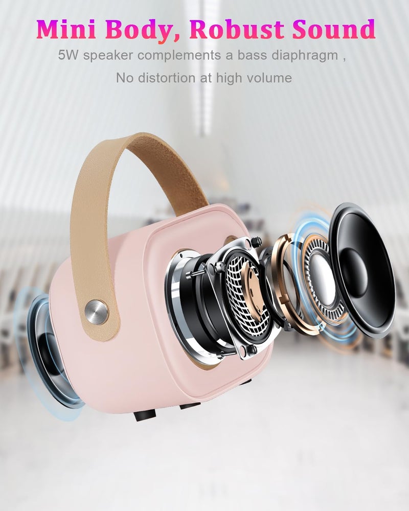 PRUNUS C20 Mini Karaoke Machine Portable Bluetooth Speaker with Wireless Microphone 6 Sound Modes for Adults&Kids Birthday Home Farmily Friends Party Gifts for Girls Boys Friends-Pink - Image 5