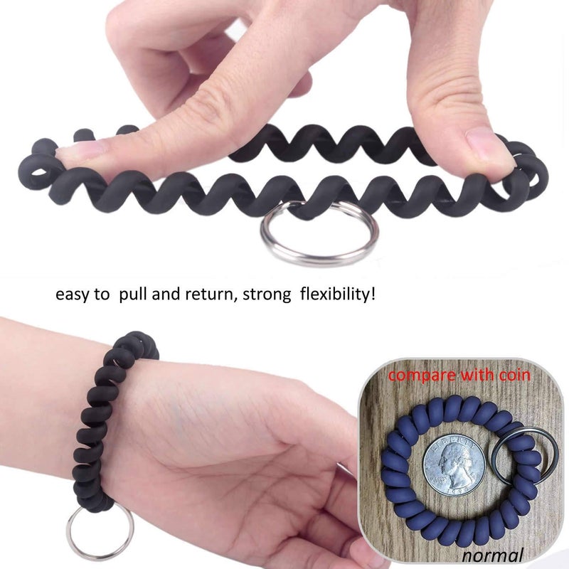 BIHRTC Pack of 6 Wrist Keychain Spiral Stretchable Plastic Coil Wrist Key Holder Stretch Wristband Elastic Stretchable Spiral Bracelet Key Holder Key Ring for ID Badge Sauna Outdoor Sport - Image 4