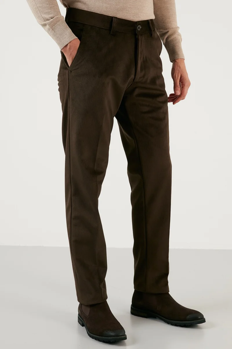 Buratti Normal Waist Regular Fit Straight Leg Velvet Trousers Men's Velvet Trousers 645MERLIN
