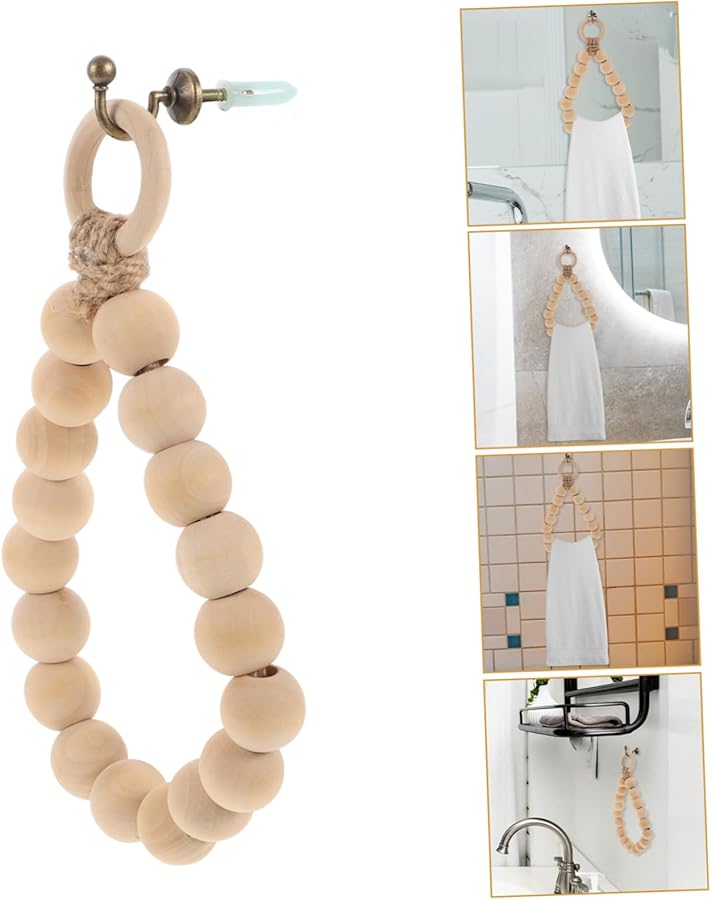 حامل منشفة خشبي بحبل من الجوت للحمام والمطبخ - حلقة منشفة سريعة الجفاف - Image 5