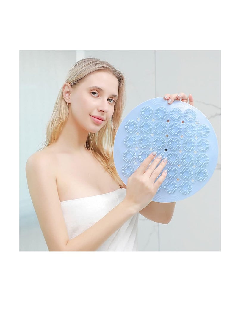 Loquat Shower Foot Scrubber Foot Cleaner Brush Large Acupressure Massager Mat with Non-Slip Suction Cups Improves Circulation Cleans Exfoliation Massages  Reduces Pain for Your Feet  Back (Blue) - Image 1