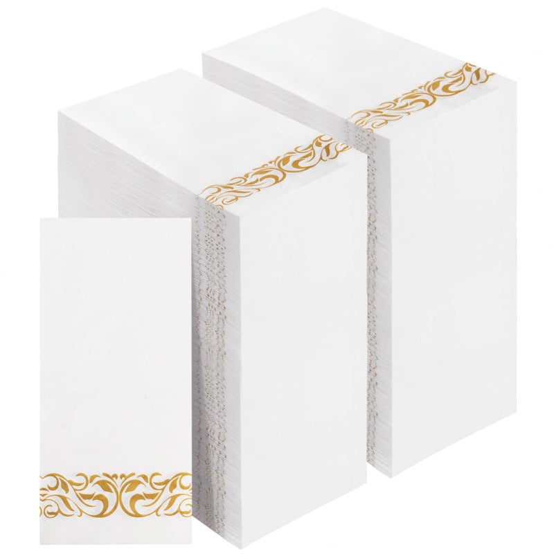 BESTVIP 400 Pack Disposable Paper Napkins,3-Ply Dinner Napkins with Gold Trim for Guests,Bathroom Paper Hand Towels Soft and Absorbent,Perfect for Christmas,Kitchen,Dinner,Party,Wedding or Event - Image 1