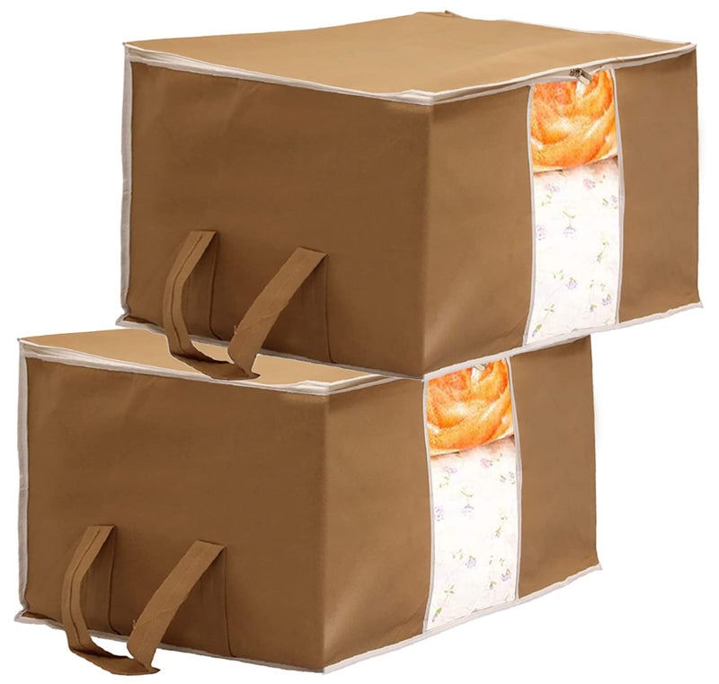 Kuber Industries Non Woven Underbed Storage Bag With Transparent Window Pack of 2 BrownHS43KUBMART26712 - Image 1