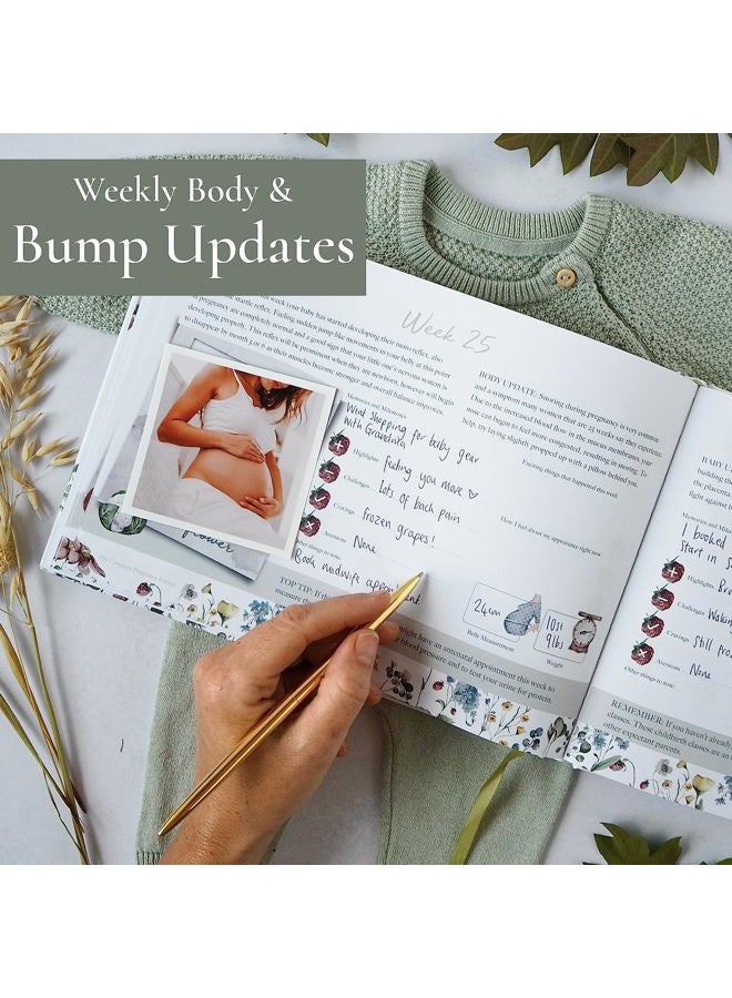Bibi & Beau دفتر حمل وودلاند - مخطط أسبوعي للحمل وألبوم قصاصات، صفحات صور الأشعة فوق الصوتية، متعقب الإنجازات وكتاب تذكار السنة الأولى - هدايا للنساء الحوامل الجدد - Image 2