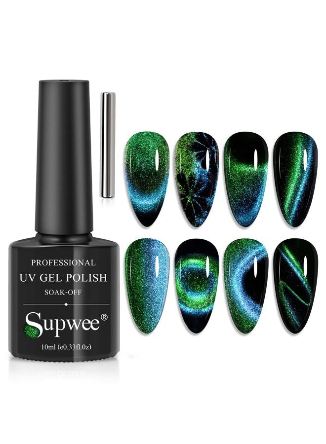 SUPWEE Universal Rainbow Cat Eye Gel Polish Holographic 9D Cat Eye Nail Polish Sparkle Nail Gel Polish with Magnetic Stick Varnish Nail Art Nail Salon Manicure 1 Bottle 10ML(0.33fl.oz) - Image 1