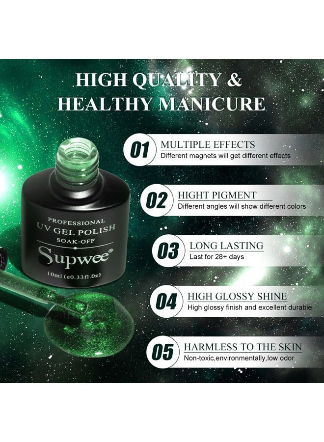 SUPWEE Universal Rainbow Cat Eye Gel Polish Holographic 9D Cat Eye Nail Polish Sparkle Nail Gel Polish with Magnetic Stick Varnish Nail Art Nail Salon Manicure 1 Bottle 10ML(0.33fl.oz) - Image 3