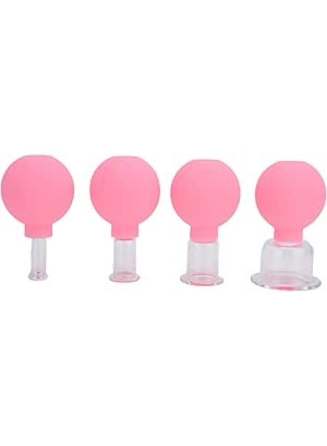 4-Piece Professional Glass & Silicone Cupping Therapy Set – Vacuum Suction Kit for Face, Leg, Arm, Back & Shoulder – Lymphatic Drainage & Muscle Relief (Pink) - Image 1