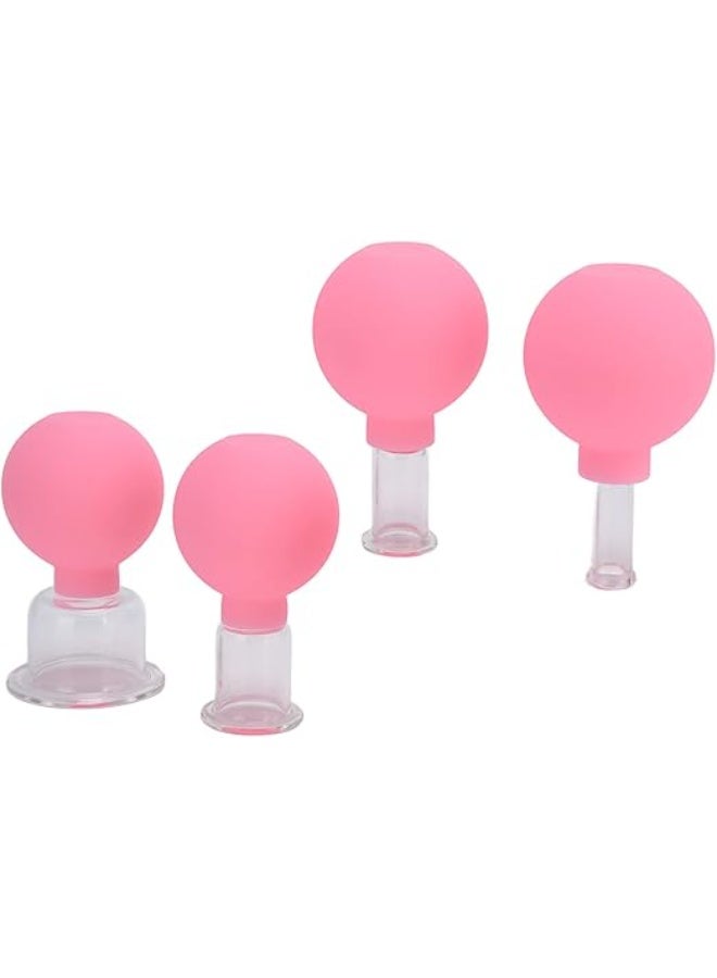 4-Piece Professional Glass & Silicone Cupping Therapy Set – Vacuum Suction Kit for Face, Leg, Arm, Back & Shoulder – Lymphatic Drainage & Muscle Relief (Pink) - Image 4