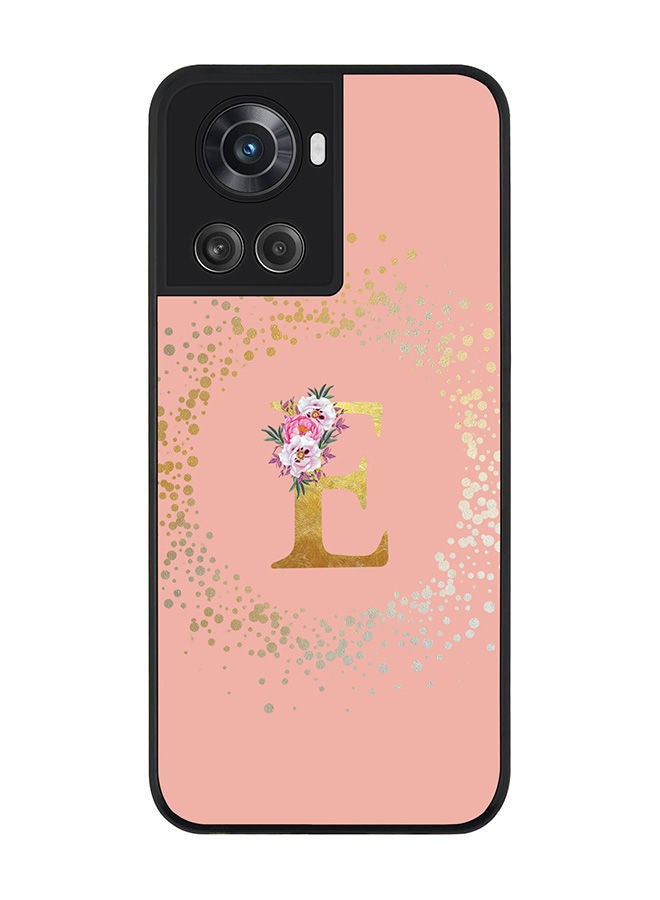 Stylizedd Rugged Black edge case for OnePlus 10R 5G/OnePlus Ace 5G Slim fit Soft Case Flexible Rubber Edges Anti Drop TPU Gel Thin Cover - Custom Monogram Initial Letter Floral Pattern Alphabet - E (Rose Pink ) - Image 1