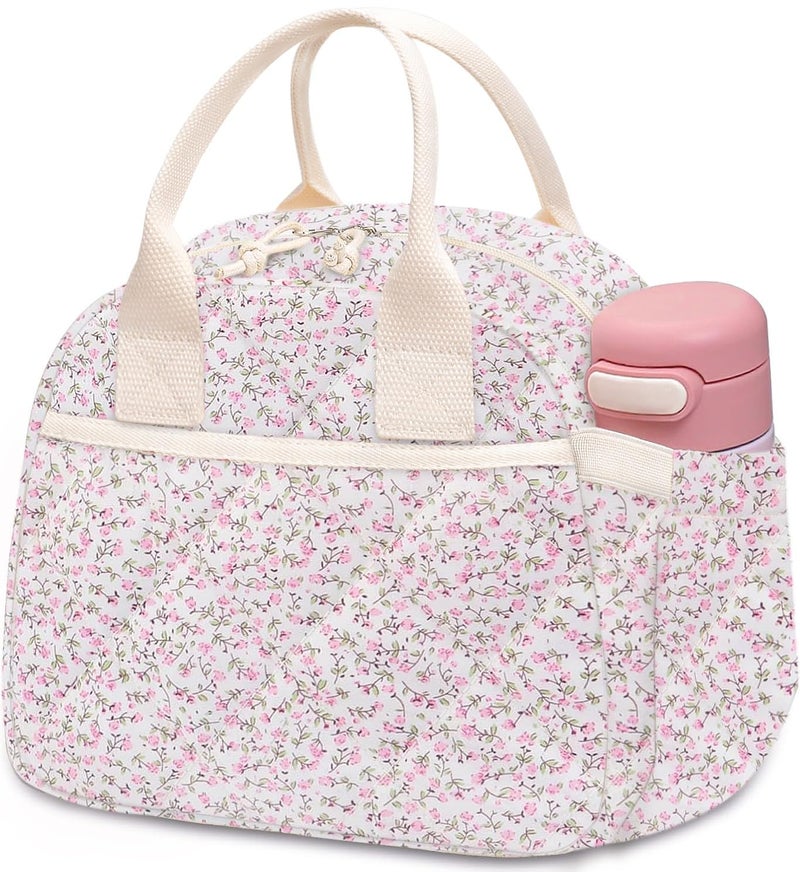 Carry bloom Lunch Box for Women, Insulated Lunch Bag Cute Corduroy Lunchbag Reusable Lunchbox for Work (cute quilted floral) - Image 1