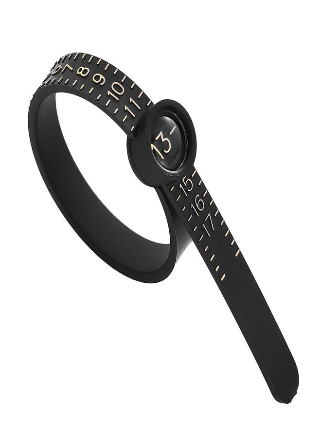 King Will Ring Sizer Reusable Measuring Sizing Tool with Magnified Glass 1-17 USA Rings Finger Size Gauge Black Sizer with Gold Scale - Image 1