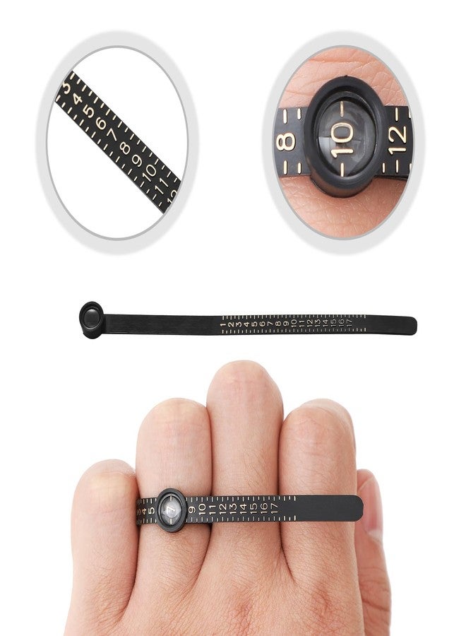 King Will Ring Sizer Reusable Measuring Sizing Tool with Magnified Glass 1-17 USA Rings Finger Size Gauge Black Sizer with Gold Scale - Image 3