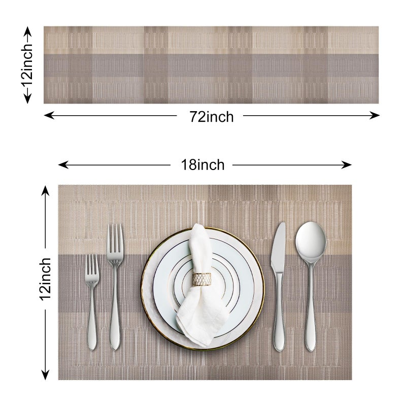 Aofmee Table Runner and Placemats Set of 6 Washable, Heat Resistant Place Mats with Table Runner, Woven Vinyl Table Placemats, Stain Resistant Kitchen Table Mats Sets, Easy to Clean, Gold, Set of 7 - Image 3