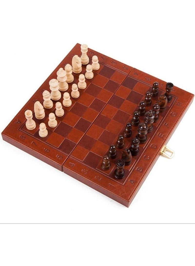 Classic Leather Folding Chess Set, Wooden Portable Universal Chess Set - Image 1