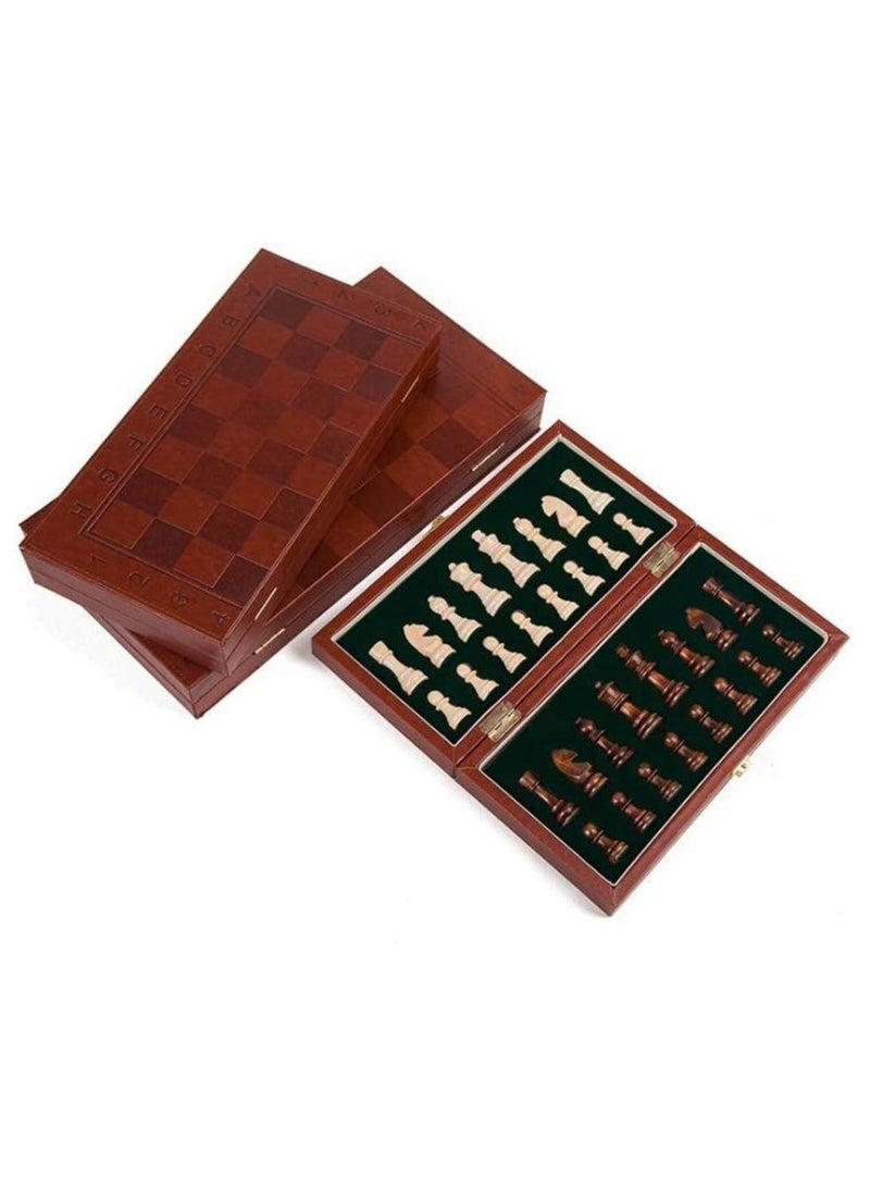 Classic Leather Folding Chess Set, Wooden Portable Universal Chess Set - Image 2