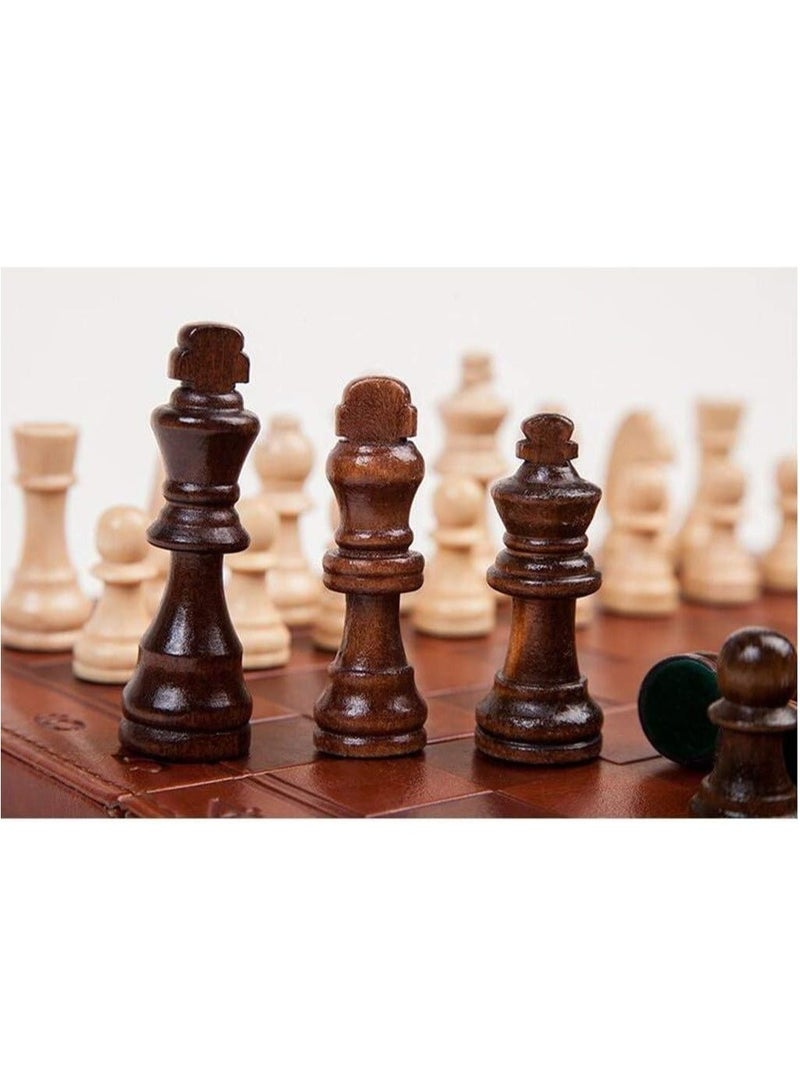 Classic Leather Folding Chess Set, Wooden Portable Universal Chess Set - Image 3