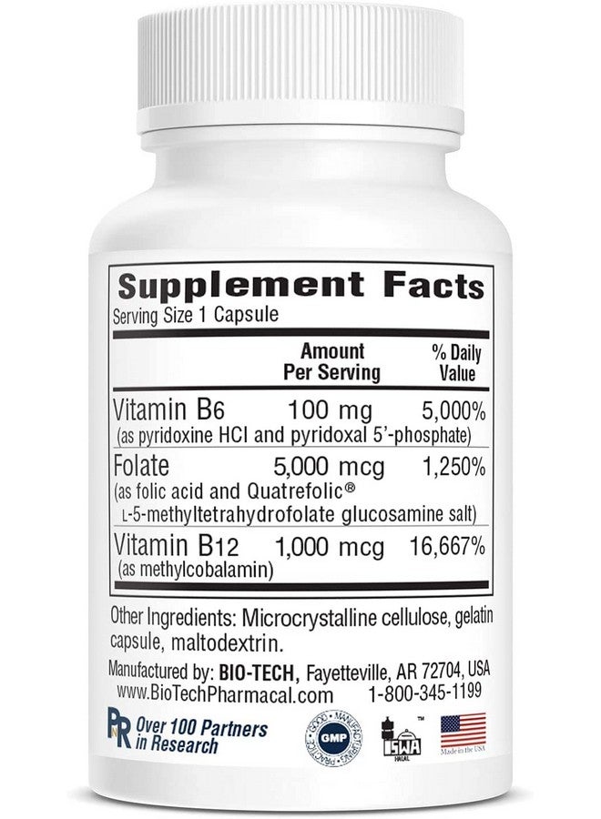 Bio-Tech Pharmacal B6-Folic Acid, 100 Capsules - All-Natural Supplement - Supports Cardiovascular, Bone, & Nervous System Health - No Dairy, Fish, Gluten, Peanut, Shellfish, Halal, & Soy - No - Image 4