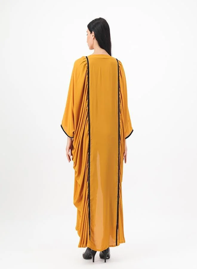 ميم باي ماريا Front open abaya with panels detailing and ruffles