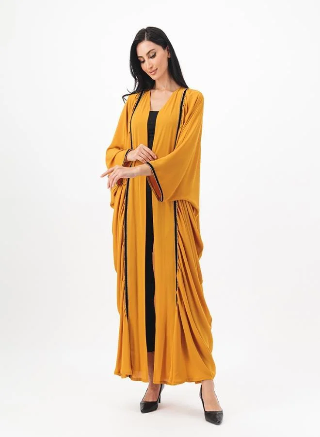 ميم باي ماريا Front open abaya with panels detailing and ruffles