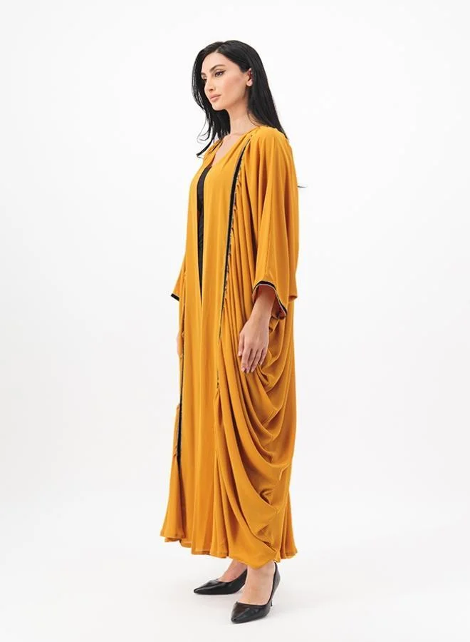 ميم باي ماريا Front open abaya with panels detailing and ruffles