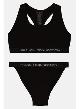 French Connection Women 2 Pieces Brand Logo Crop Top And Tanga Panty, Black  - Image 1