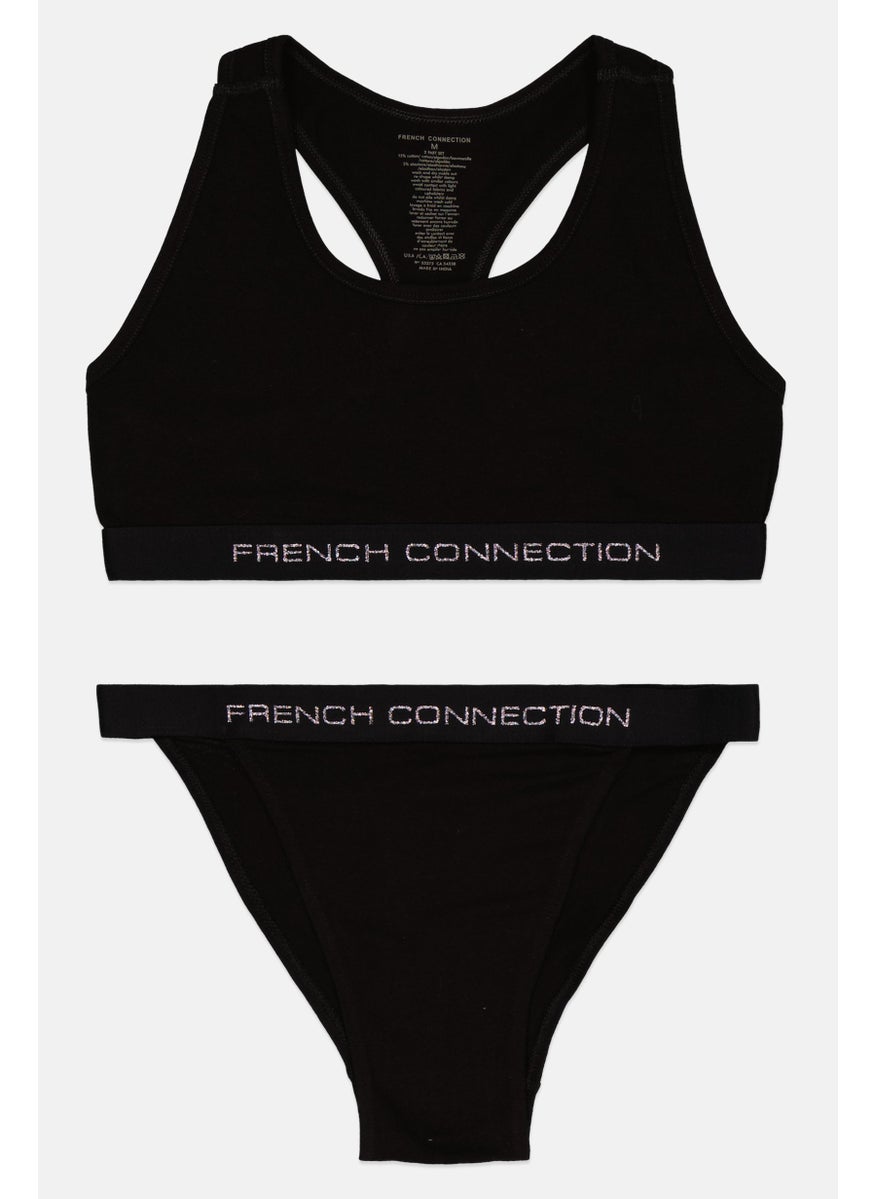 French Connection - Women 2 Pieces Brand Logo Crop Top And Tanga Panty, Black - Image 1