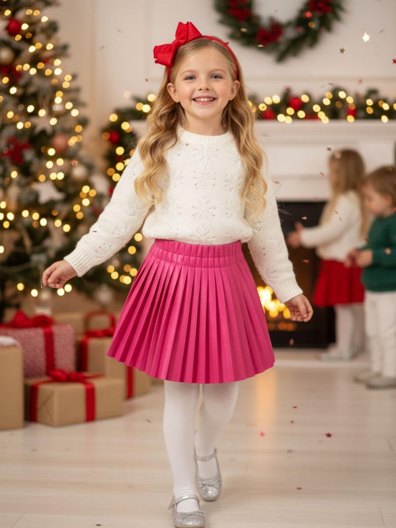 WELAKEN Pu Leather Skirts for Girls Kids & Teen & Toddler & Women Faux Leather Pleated Skirts,Hot Pink,6-7 Years - Image 3