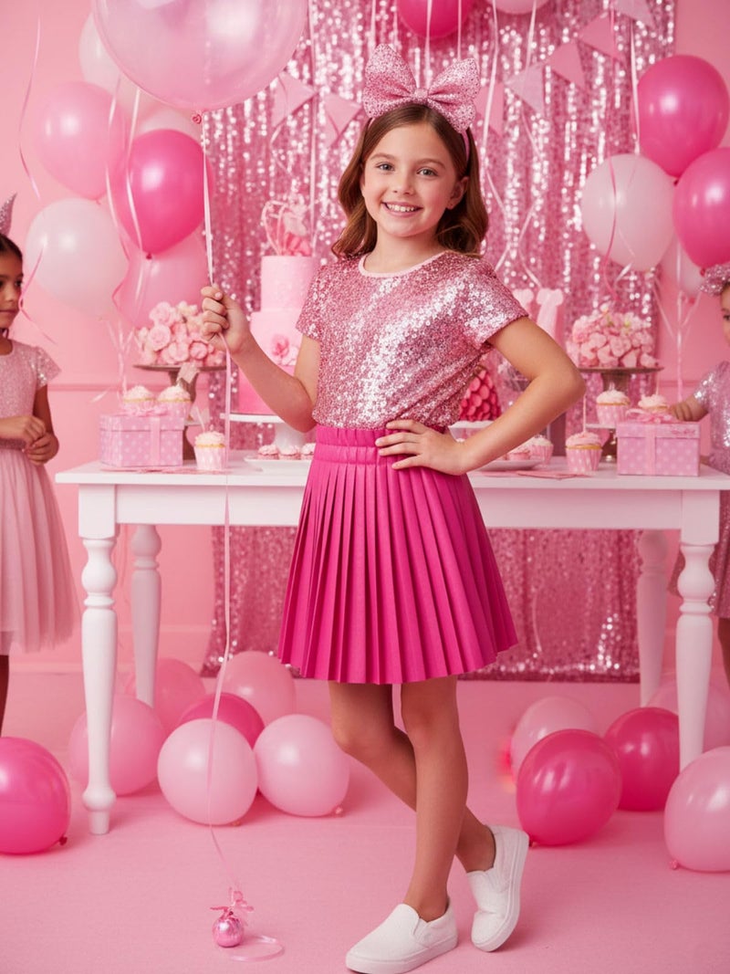 WELAKEN Pu Leather Skirts for Girls Kids & Teen & Toddler & Women Faux Leather Pleated Skirts,Hot Pink,6-7 Years - Image 4