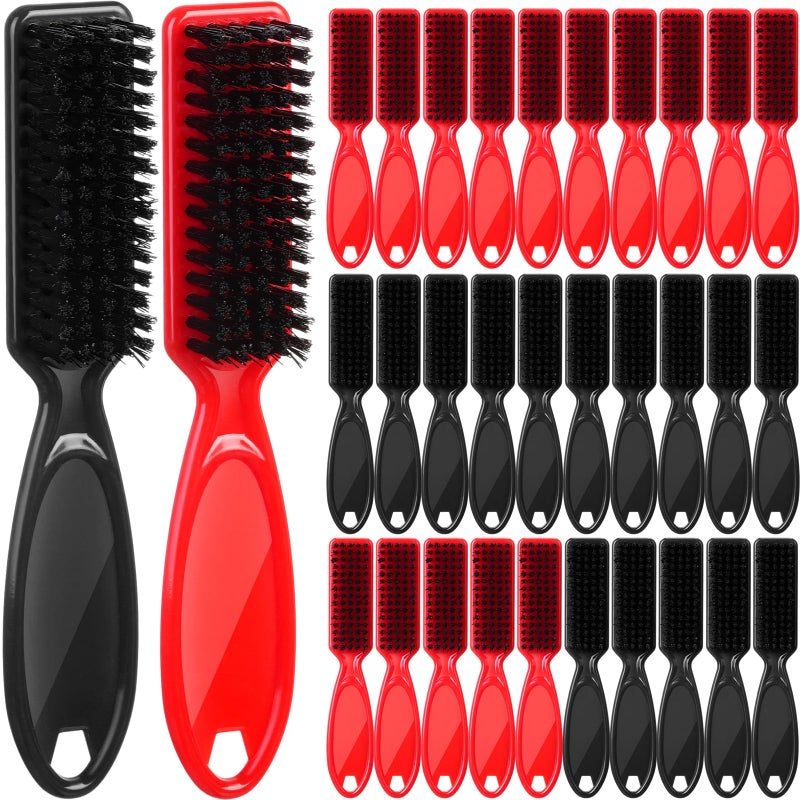 Domensi 60 Pcs Clipper Cleaning and Styling Brush Set Black and Red Barber Blade Brush Fade Brush Hair Styling Tool for Haircuts and Barber Supplies
