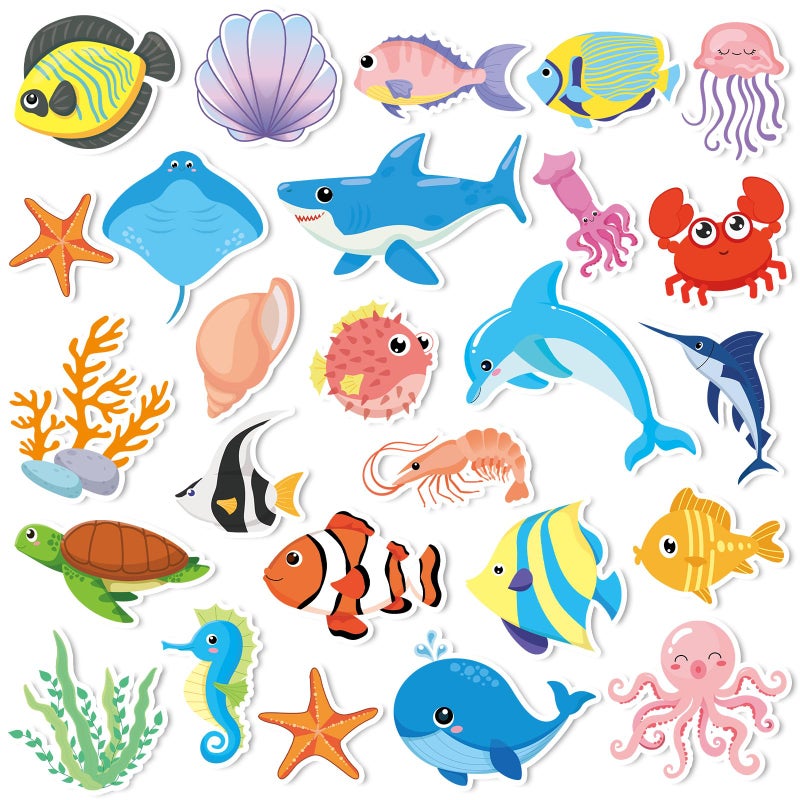 MARFOREVER 50 PCS Sea Animal Window Clings Ocean Thick Gel Clings Stickers Removable Reusable Jelly Stickers Underwater Fish Shark Turtles Decals for Classroom Nursery Airplane Car Plane Decorations