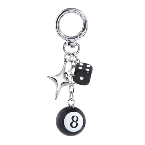SORGERLY 8 Ball Dice Charm Keychain - Cute Bag Purse Handbag Accessories - Y2K Aesthetic Key Chain for Women Men (black dice star) - Image 1