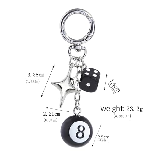SORGERLY 8 Ball Dice Charm Keychain - Cute Bag Purse Handbag Accessories - Y2K Aesthetic Key Chain for Women Men (black dice star) - Image 5