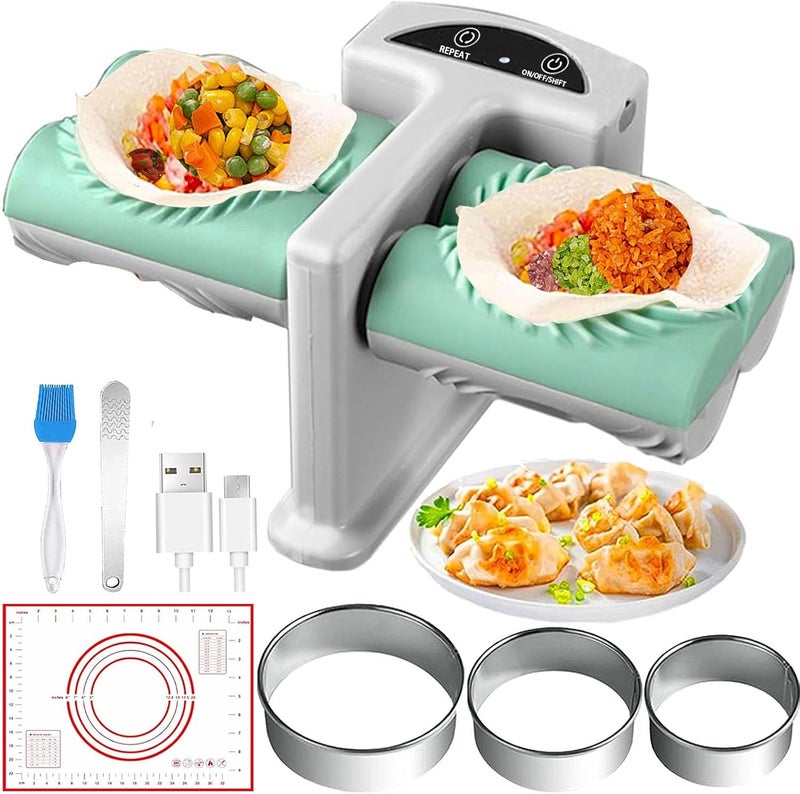 Cyandream Electric Dumpling Maker Two Sizes Double Head Automatic Electric Dumpling Maker Machine Mould Household Quick Rechargeable Dumpling Maker Kit with Silicone Baking Mat,Dough Cutters,Spoon Brush - Image 1