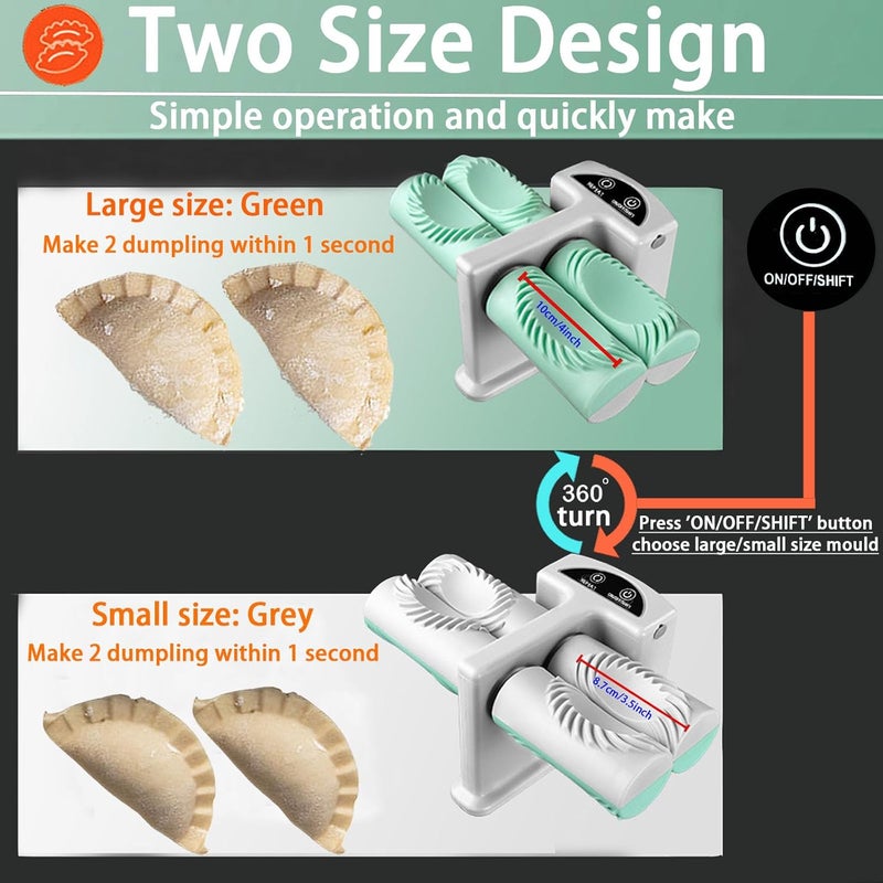 Cyandream Electric Dumpling Maker Two Sizes Double Head Automatic Electric Dumpling Maker Machine Mould Household Quick Rechargeable Dumpling Maker Kit with Silicone Baking Mat,Dough Cutters,Spoon Brush - Image 3