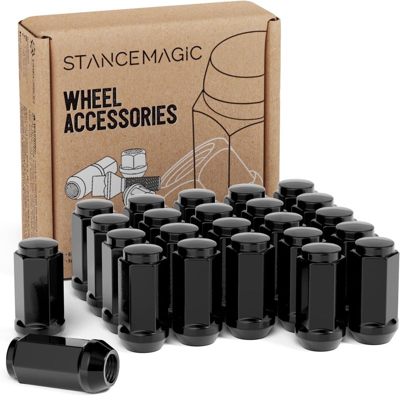 StanceMagic 24pcs Black 14x1.5 Lug Nuts - Bulge Cone Acorn Taper Seat for 6-Lug Wheels - Image 1