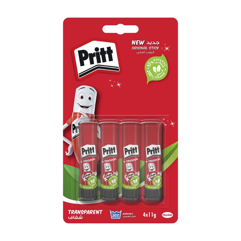 Pritt Glue Stick, Safe & Child-Friendly Craft Glue for Arts & Crafts Activities, Strong-Hold adhesive for School & Office Supplies, 4x11g Pritt Stick - Image 1