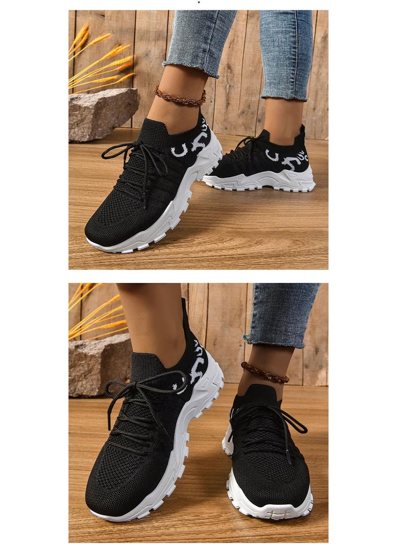 Generic Women's Casual Lace Up Sneakers Breathable Flight Woven Low Top Sports Running Shoes Light and Comfortable Casual Shoes  - Image 2