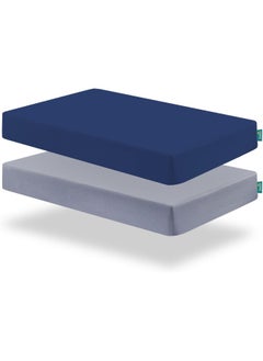 Biloban Biloban Mini Crib Sheets 38'' x 24'', 2 Pack Ultra Soft Microfiber Fitted Portable/Mini-Crib Sheet for Baby Boys and Girl, Grey & Navy  - Image 1